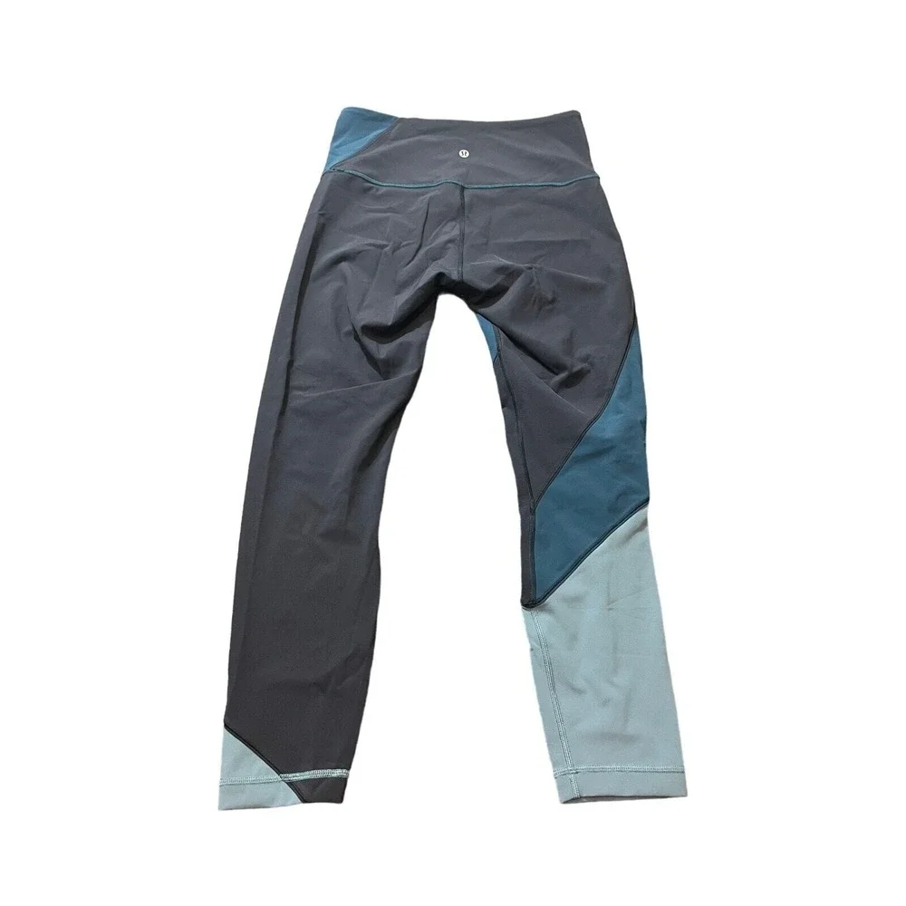 Lululemon Wunder Under Leggings Women 8 Blue Grey Colorblock High Rise 25 Inseam